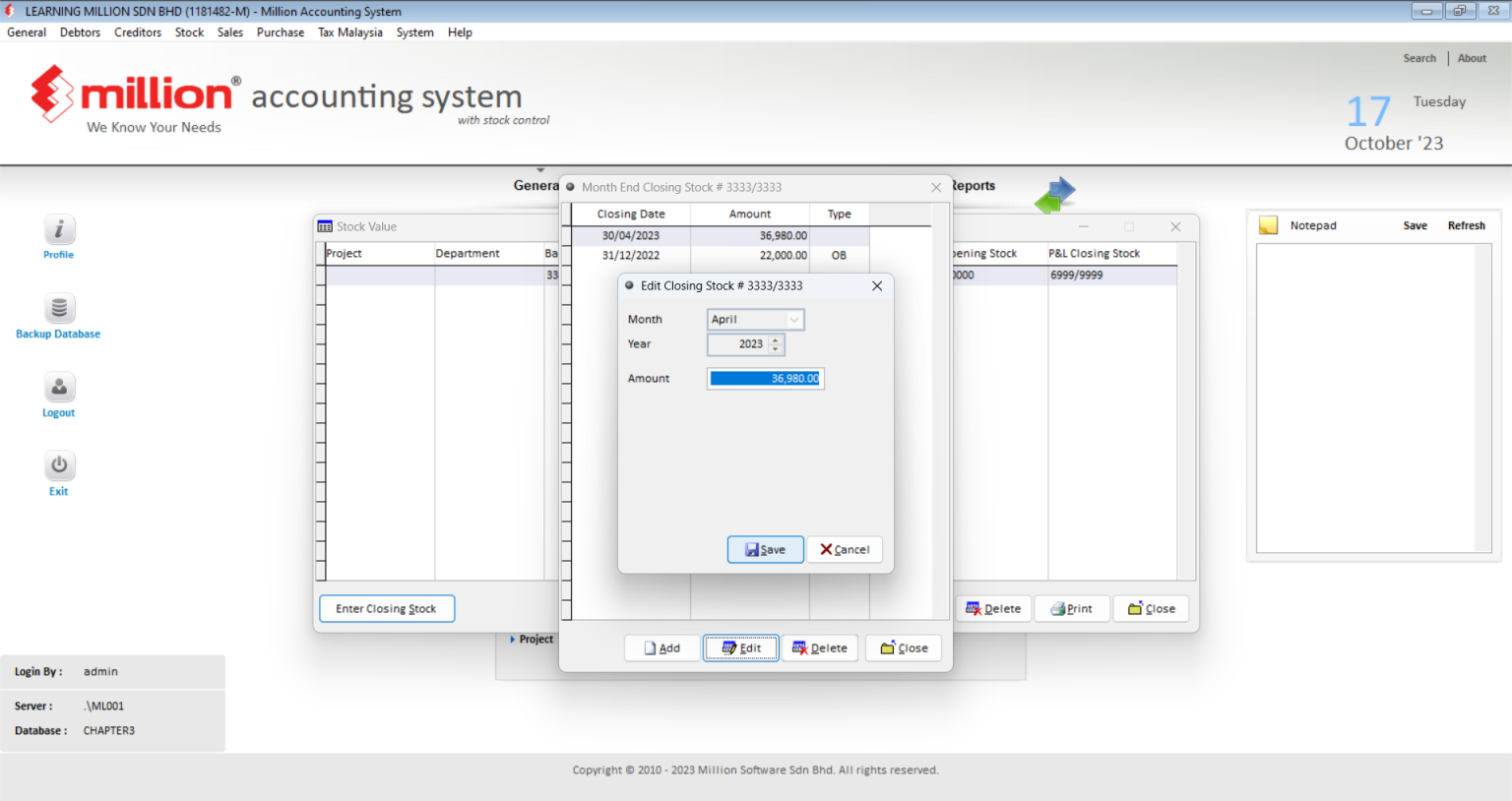 Maintain Stock Value - Million Software