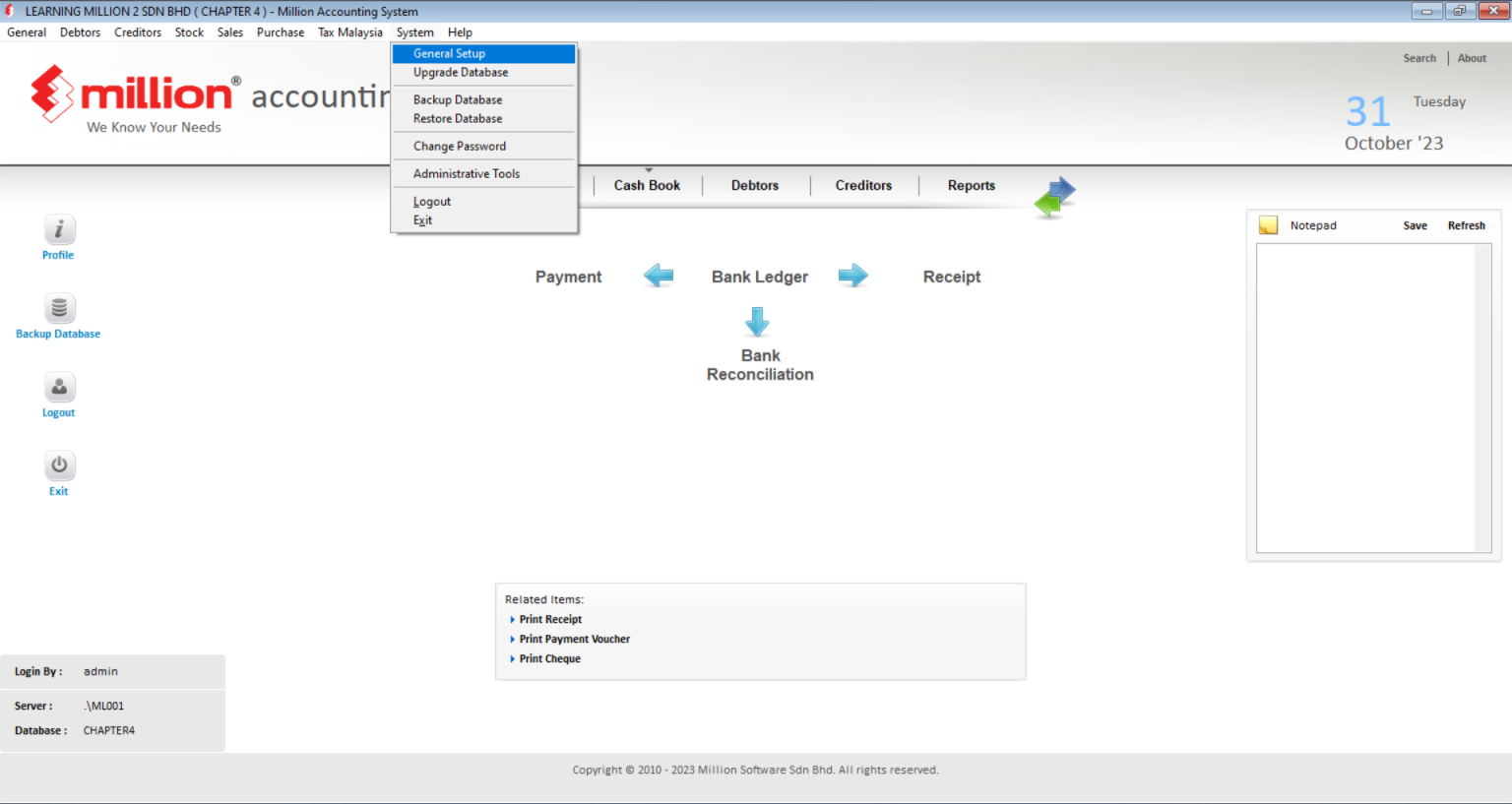 General Setup - Million Software