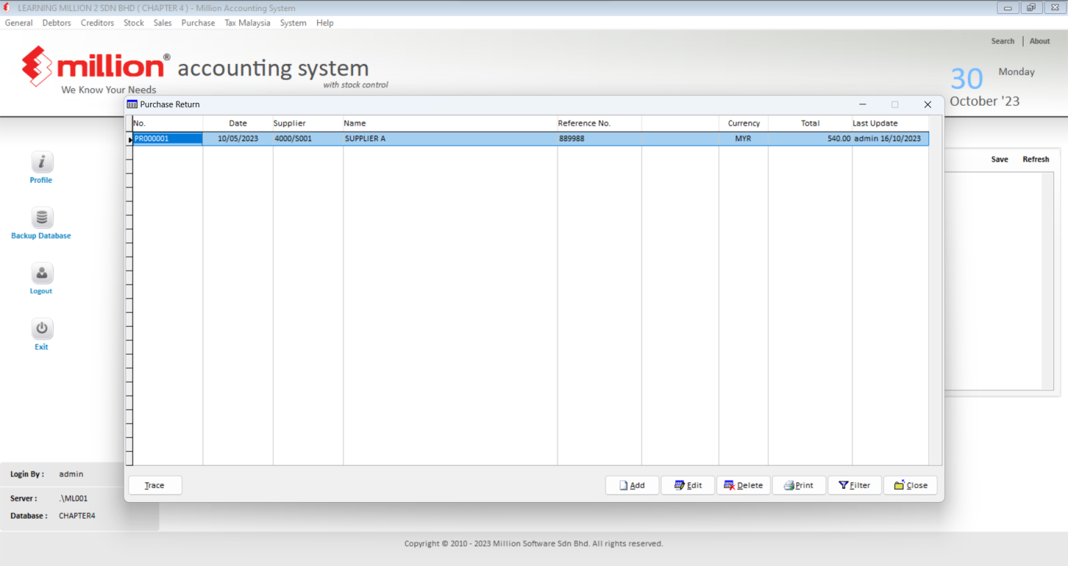 Purchase Return - Million Software