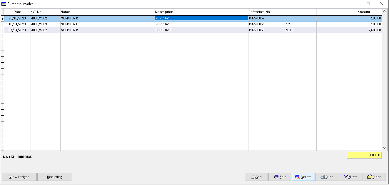 Creditor Purchase Invoice | Million Software