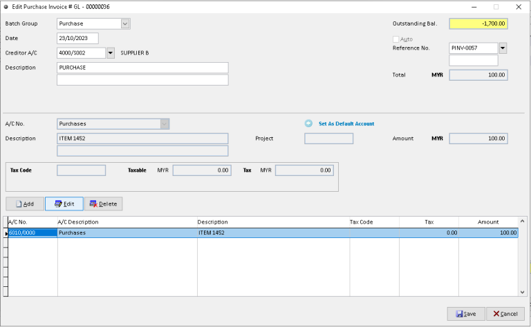 Creditor Purchase Invoice | Million Software