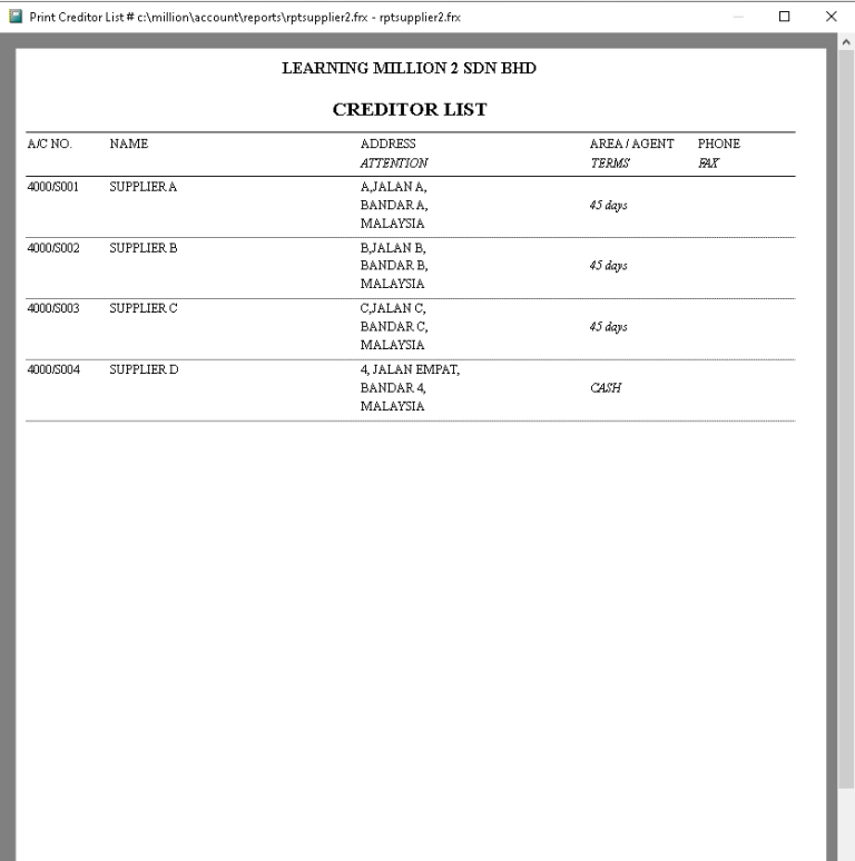 Creditor Maintenance | Million Software