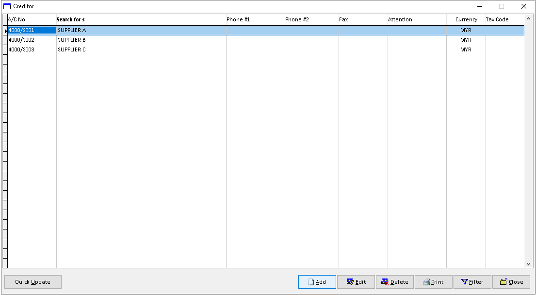 Creditor Maintenance | Million Software