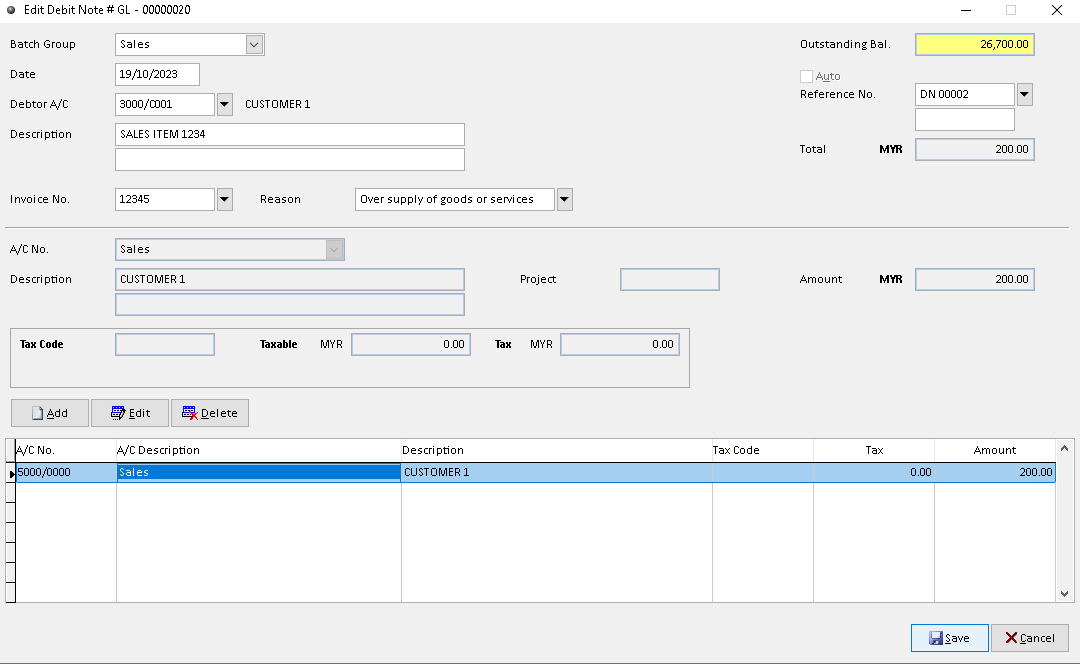 Debtor Debit Note | Million Software