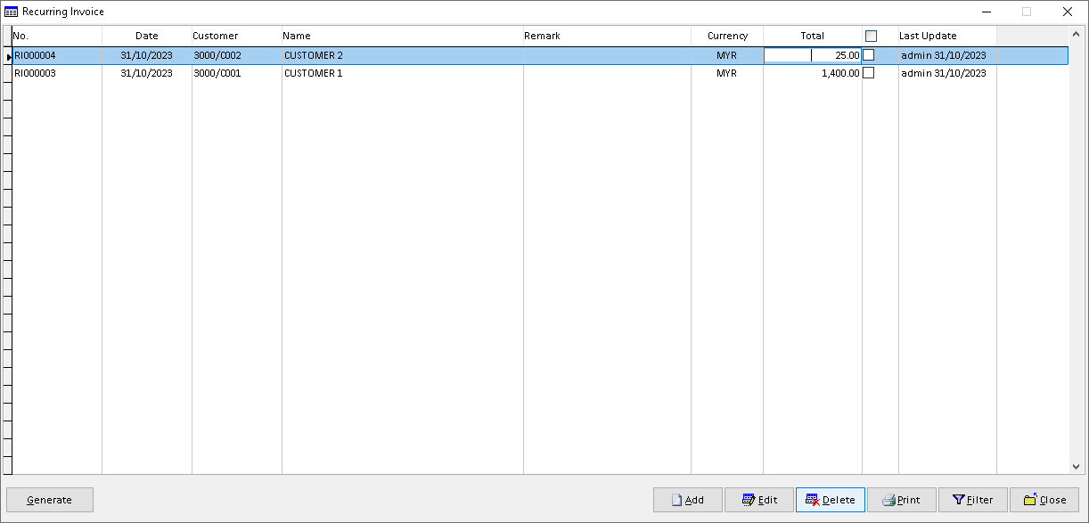 Sales Recurring Order | Million Software