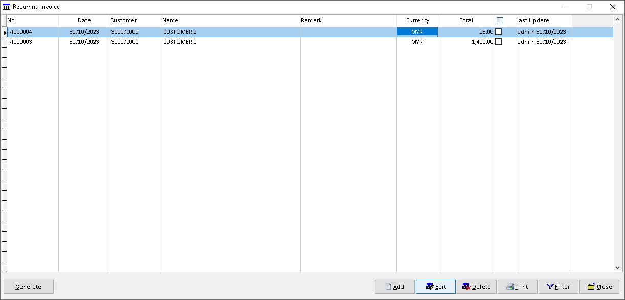 Sales Recurring Order | Million Software