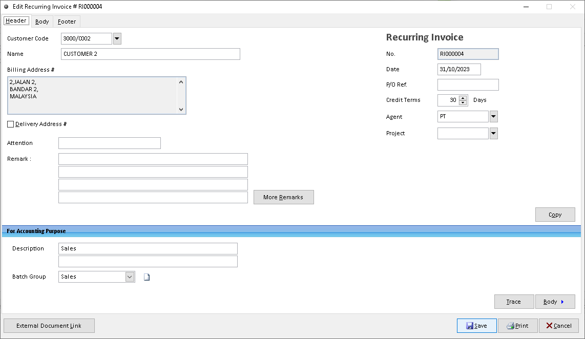 Sales Recurring Order | Million Software