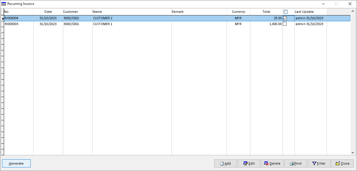 Sales Recurring Order | Million Software